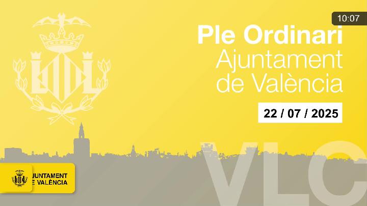 Ple Ordinari de l'Ajuntament de Valéncia 22 de Juliol 2025.
220725-181043.